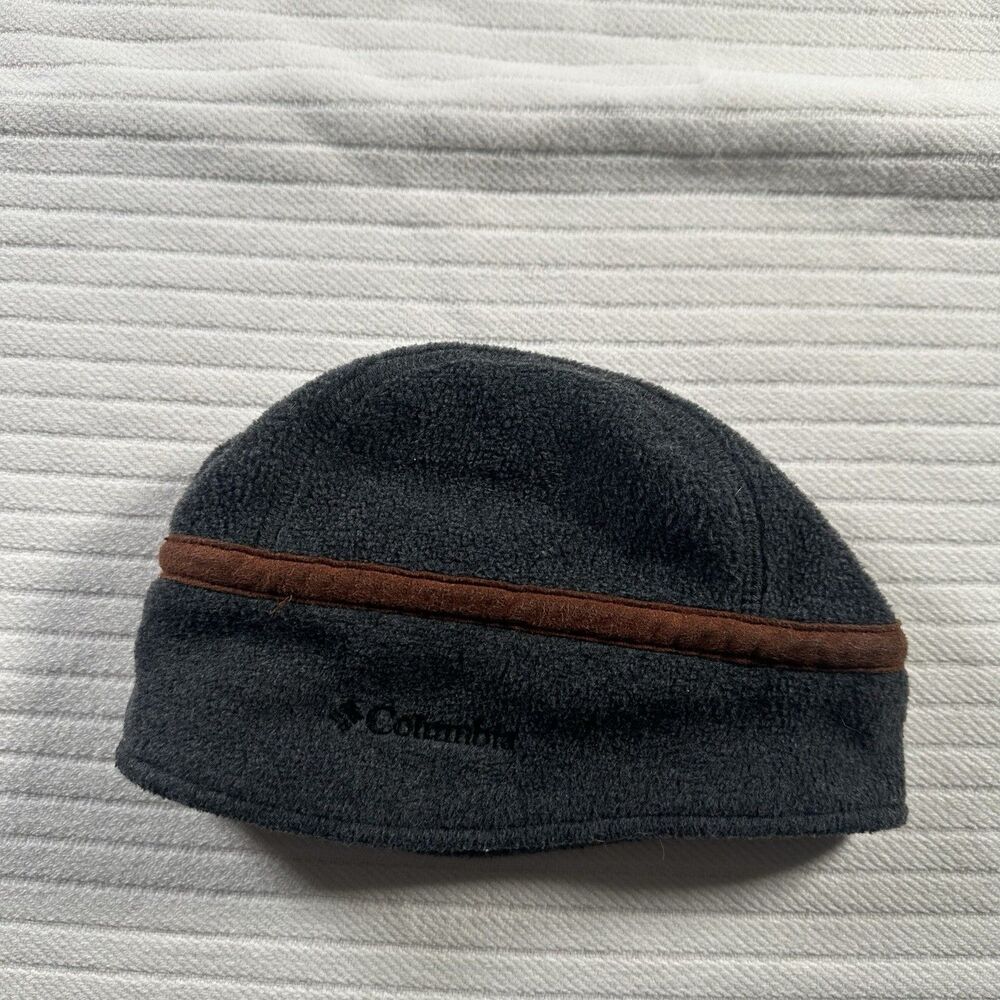 Columbia Sportswear Fleece Beanie Hat Gray Brown Trim Unisex S/M Outdoor